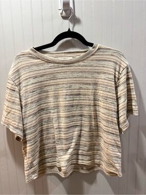 Sadie & Sage Neutral Striped Cropped Tee in Beige and Cream